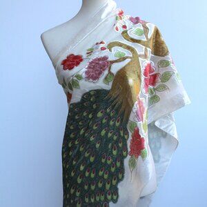 COPY - Silk Burnout Velvet Peacock Shawl Wrap Scarf